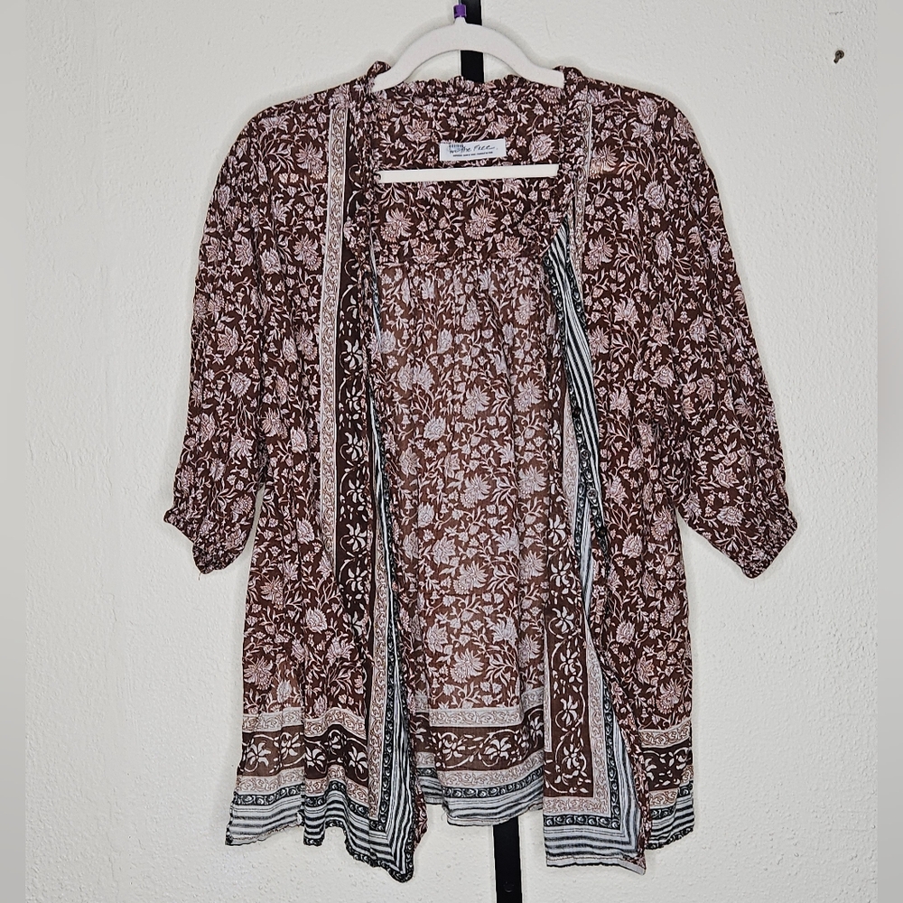 We The Free Border Batik Buttondown Top, Size Medium, Brown, GUC - Picture 3 of 10